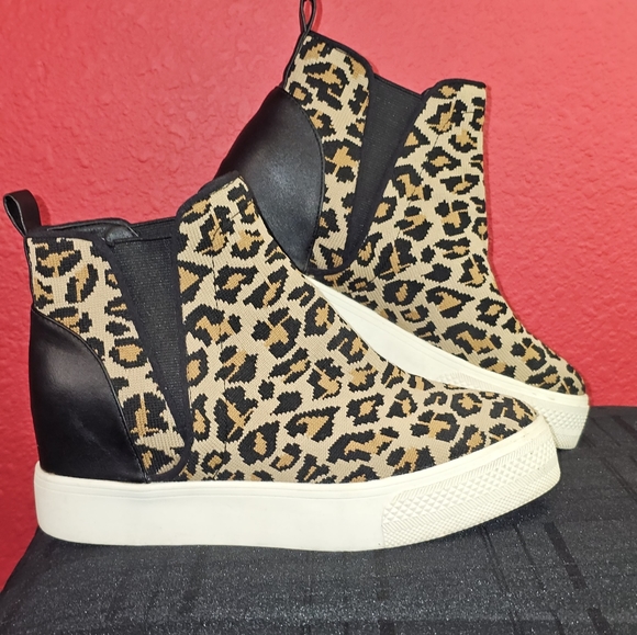 Steve Madden Shoes - Steve Madden Ditta Hidden Wedge Leopard Print High Top Fashion Sneakers